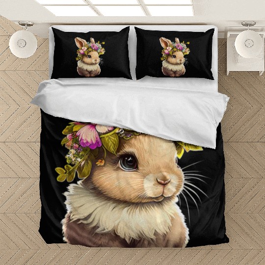 Easter Bunny Rabbit Women Happy Bunny Flower Grap Bedding Sets