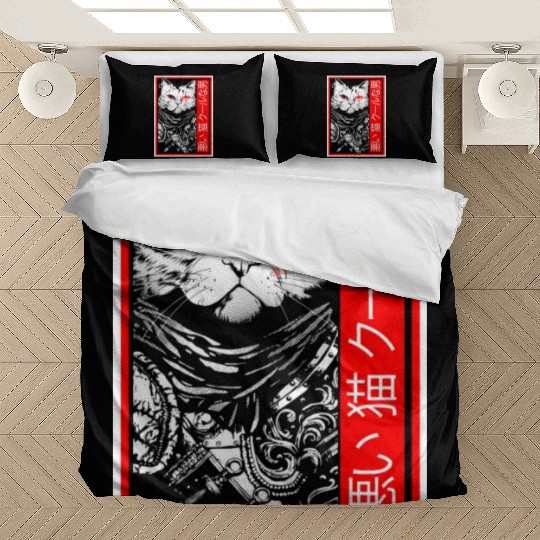 Samurai Cat: "Bad Cat, Cool Dude" with Japanese Te Bedding Sets