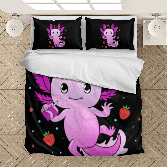 Pastel Gothic Aesthetic Axolotl Strawberry Milk Bedding Sets