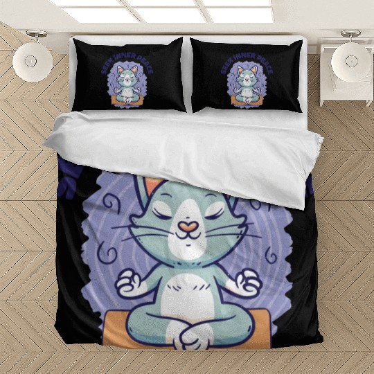 Serenity Cat Yoga Cat Owner Meditation Yoga Fan Bedding Sets