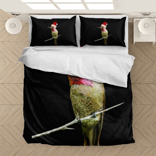 Hummingbird Santa Cute Christmas Hat Design for Bi Bedding Sets