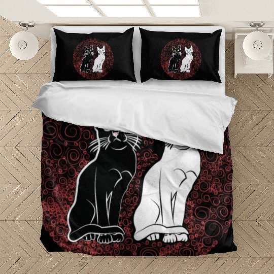 Back & white cat's Bedding Sets