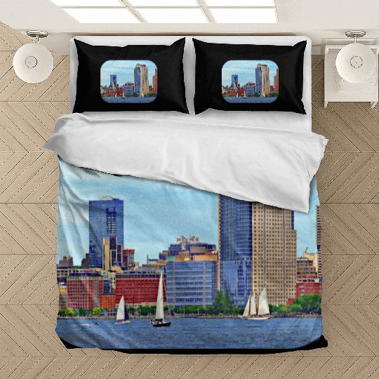 Manhattan NY - Boats By Manhattan Skyline Bedding Sets