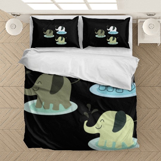 Three elephants spraying water Bedding Sets