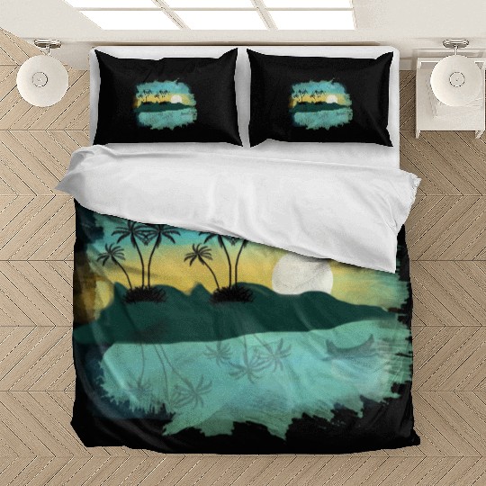 Beach Sunset Watercolor Design Sublimation Art 2 Bedding Sets