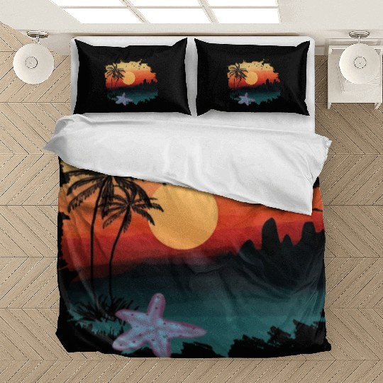 Beach Sunset Watercolor Design Sublimation Art 1 Bedding Sets