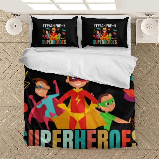 i teach pre-k superheroes kindergarten Teacher Bedding Sets