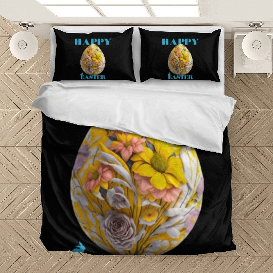 Happy Easter Egg Design with Floral Elements Bedding Sets