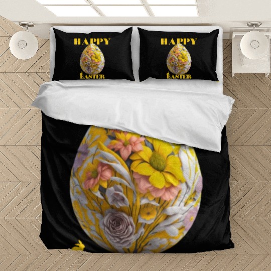Happy Easter Egg Design with Floral Elements Bedding Sets