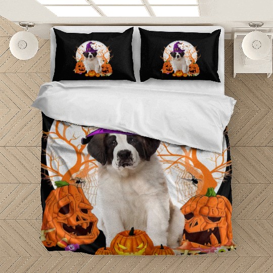 Dog Halloween Saint Bernard Dog Jack O Lantern Bedding Sets