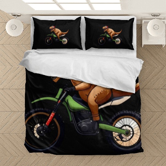 Humorous Dirt Bike for Dinosaurs to Ride Bedding Sets