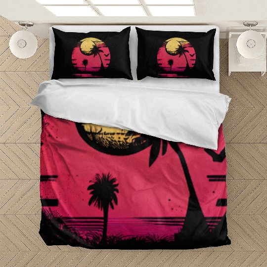 Vintage Retro Sunset Watercolor Beach Vacation 5 Bedding Sets
