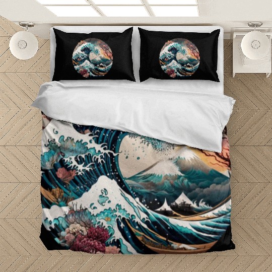 Watercolor Sea Waves Asian Art Water Nature Bedding Sets