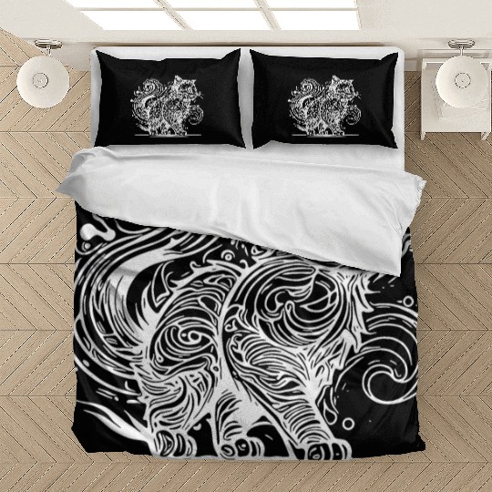 Clumsy Elegant House Cat In Tattoo Style Bedding Sets