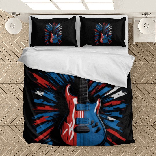 Electric guitar in Union Jack flag colors Bedding Sets