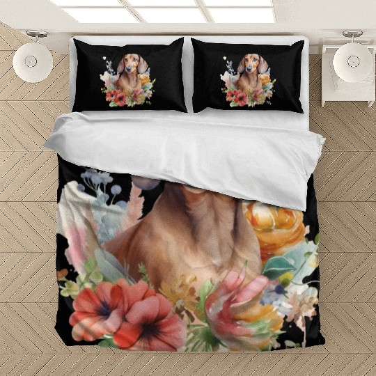 Dachshund Watercolor Bulldog Floral Bedding Sets