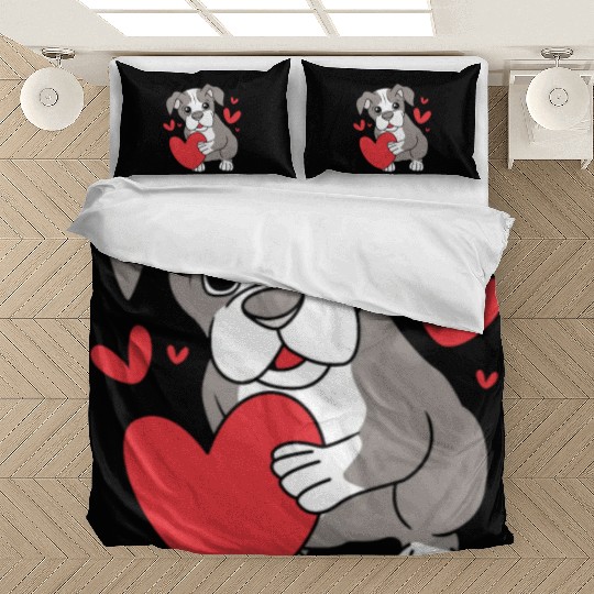 Cute Heart Puppy Boston Terrier Dog Bedding Sets