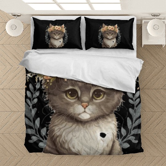 Cute Baby Cat Flower Crown Pet Kitten Floral Farm Bedding Sets