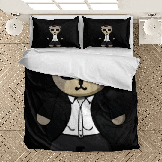 Kawaii Gangster Bear with Black Sunglasses Bedding Sets