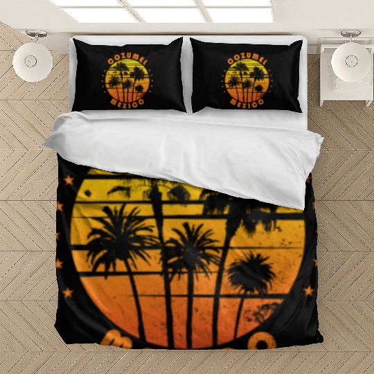 Retro Cozumel Mexico Souvenir Vintage Palm Tree Bedding Sets