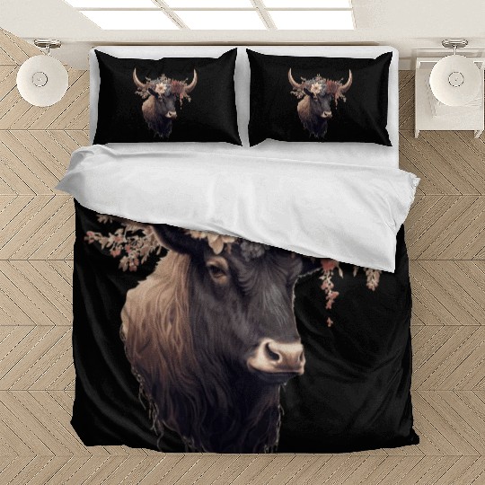 Cute Yak Flower Crown Yaks Floral Farm Animal Pet Bedding Sets