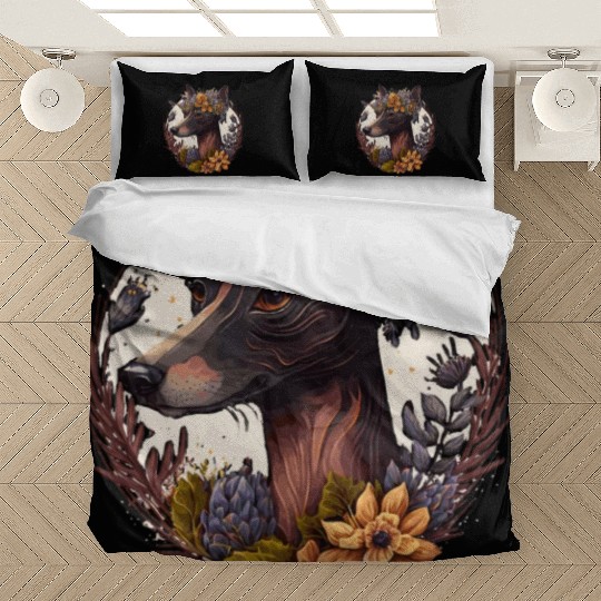 Cute Miniature Pinscher Flower Crown Pet Dog Breed Bedding Sets