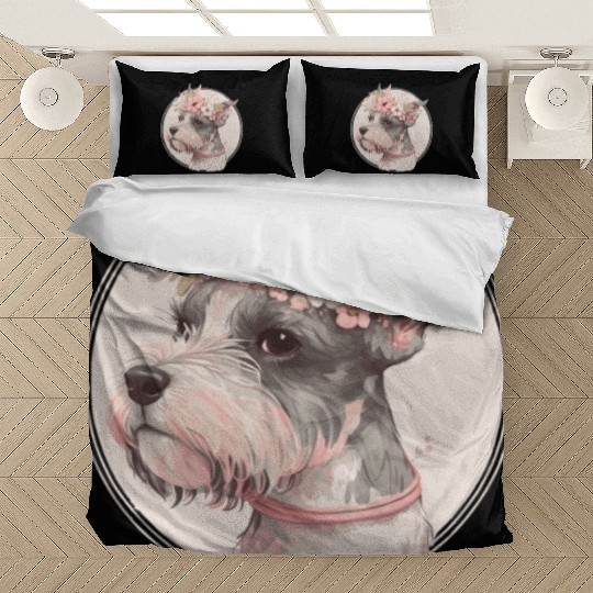 Cute Miniature Mini Schnauzer Flower Crown Pet Dog Bedding Sets
