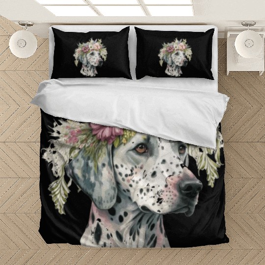 Dalmatian Flower Crown Pet Dog Floral Puppy Bedding Sets