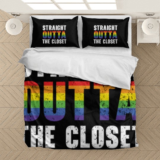 Straight Outta The Closet Rainbow Pride LGBTQ Gay Bedding Sets