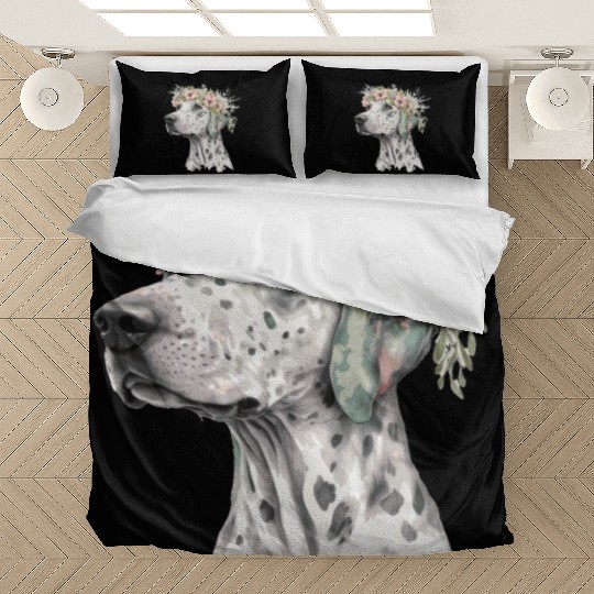 Cute Dalmatian Flower Crown Pet Dog Breed Floral P Bedding Sets
