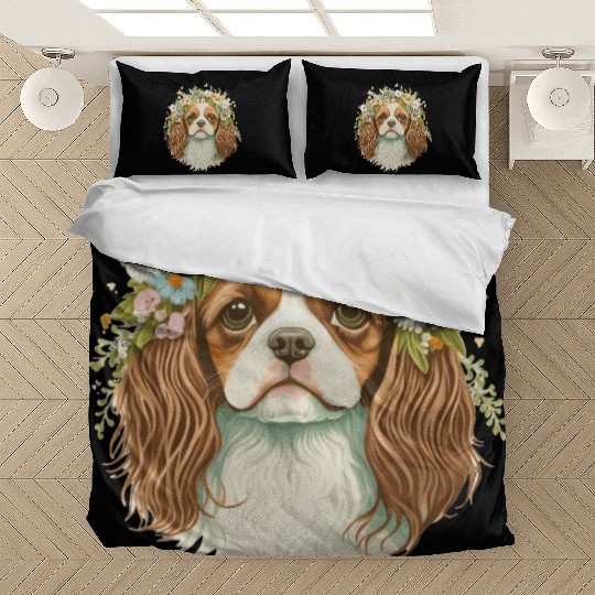 Cute Cavalier King Charles Spaniel Flower Crown Do Bedding Sets