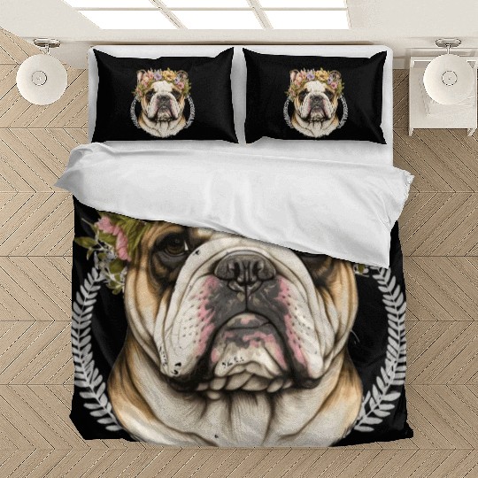 Cute Bulldog Flower Crown Pet Dog Floral Puppy Bedding Sets