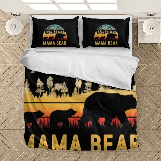 Mama Bear with 2 Cubs Retro Mountains Mother's day Bedding Sets