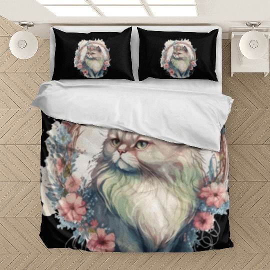 Cute Persian Cat Flower Crown Cats Pet Kitten Bedding Sets