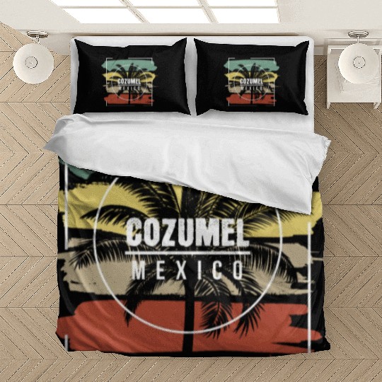 Cozumel Mexico Artistic Palm Tree Retro Bedding Sets
