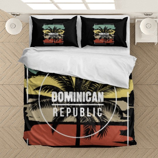 Dominican Republic Artistic Palm Tree Retro Bedding Sets
