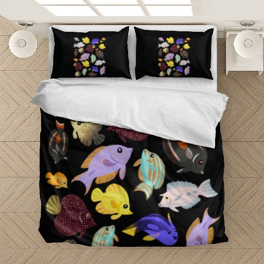 Cute Aquarium Tang Fish Pattern red green Bedding Sets