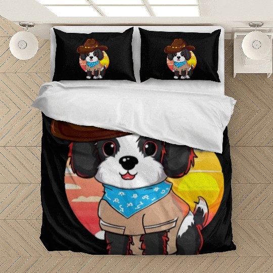 Cowboy dog at sunset Bedding Sets