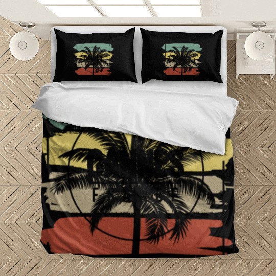 Cannes France Palm Tree Retro Artistic Bedding Sets