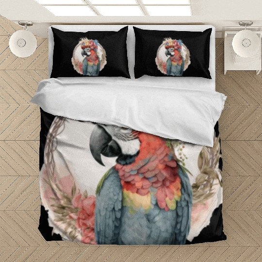 Colorful Parrot Watercolor Macaw Bird Flower Crown Bedding Sets