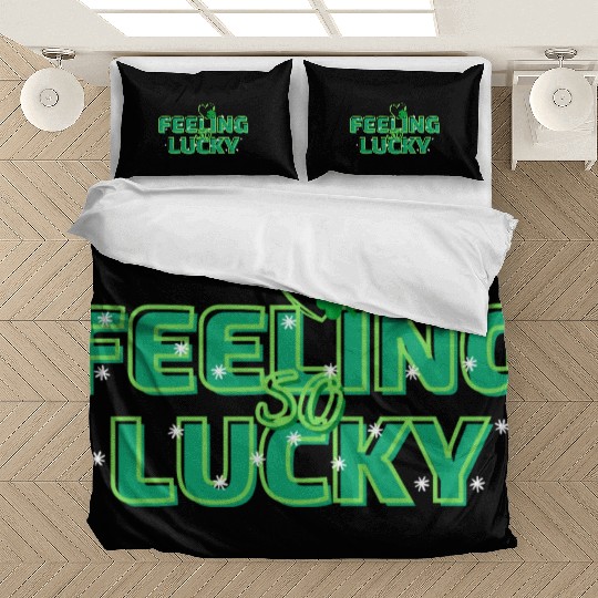 Feeling Lucky Green Bright Bold Typography Bedding Sets
