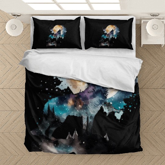 Mountain Wolf Multicolor Watercolor Portrait Bedding Sets