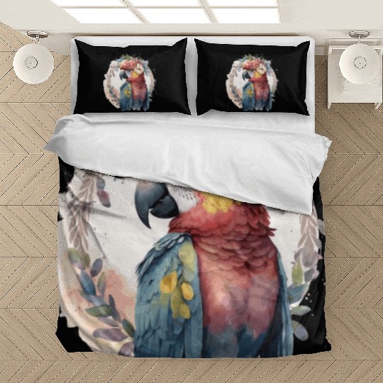 Watercolor Parrot Macaw Bird Flower Crown Pet Bird Bedding Sets