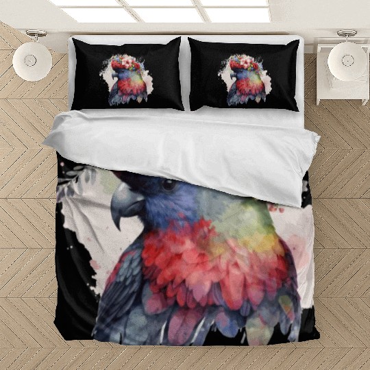 Watercolor Lorykeet Parrot Red Lory Bird Flower Cr Bedding Sets