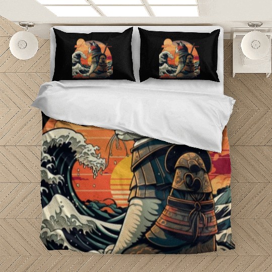 Retro samurai cat The Great Wave Hokusai Bedding Sets
