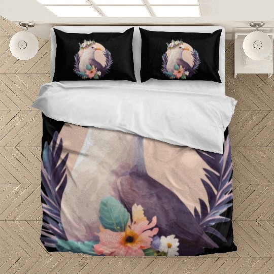 Cute Seagull Bird Flower Crown Floral Birds Bedding Sets
