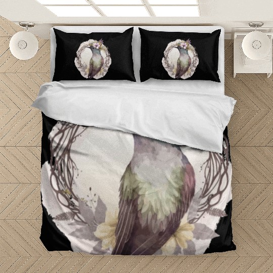 Watercolor Hummingbird Flower Crown Floral Birds Bedding Sets