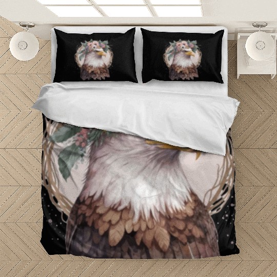 Watercolor Bald Eagle Flower Crown Floral Bird Wat Bedding Sets
