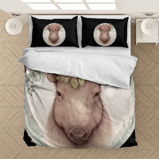 Cute Wild Boar Watercolor Flower Crown Animal Love Bedding Sets
