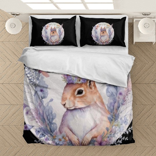 Cute Squirrel Flower Crown Animal Lovers Bedding Sets